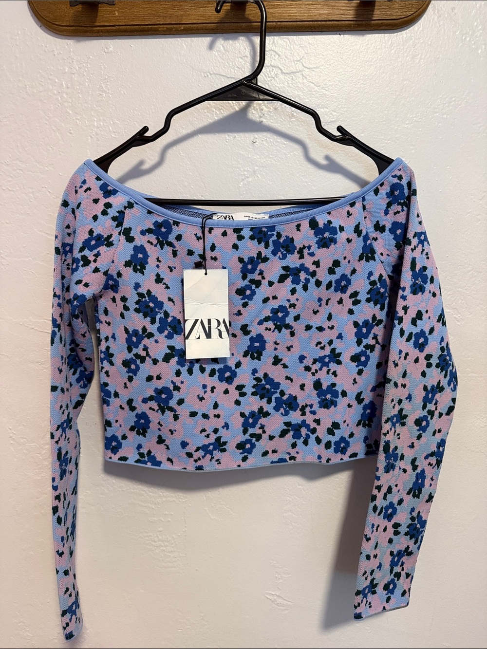 Zara Lilac Off-Shoulder Floral Long Sleeve Top